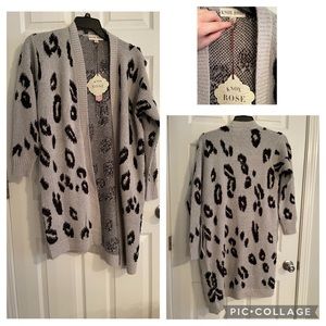 Knox Rose long cardigan, gray cheetah. Size xs. New with tags.